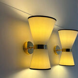 Pair of Italian sconces 80's vintage brass fabric