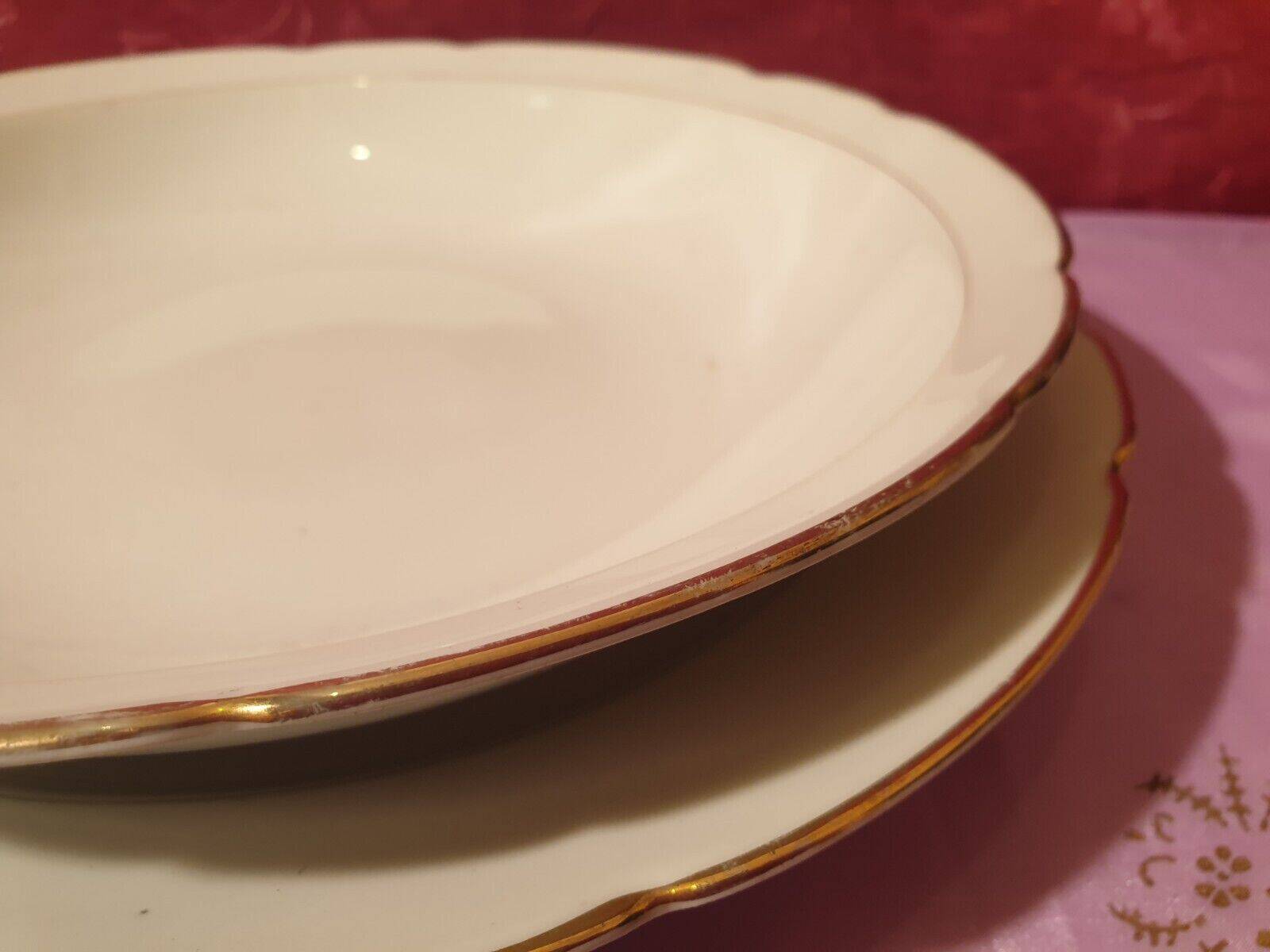 Three pretty round dishes including a hollow white and gold porcelain PLV France