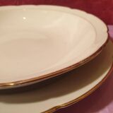 Three pretty round dishes including a hollow white and gold porcelain PLV France
