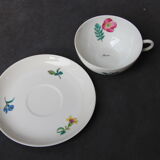 6 CUPS and undercups in NBD Limonges porcelain, hand illuminated, floral patterns