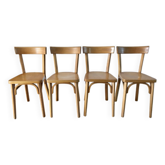 Set of 4 baumann bistro chairs in blond wood / honey stamped 40-50 years