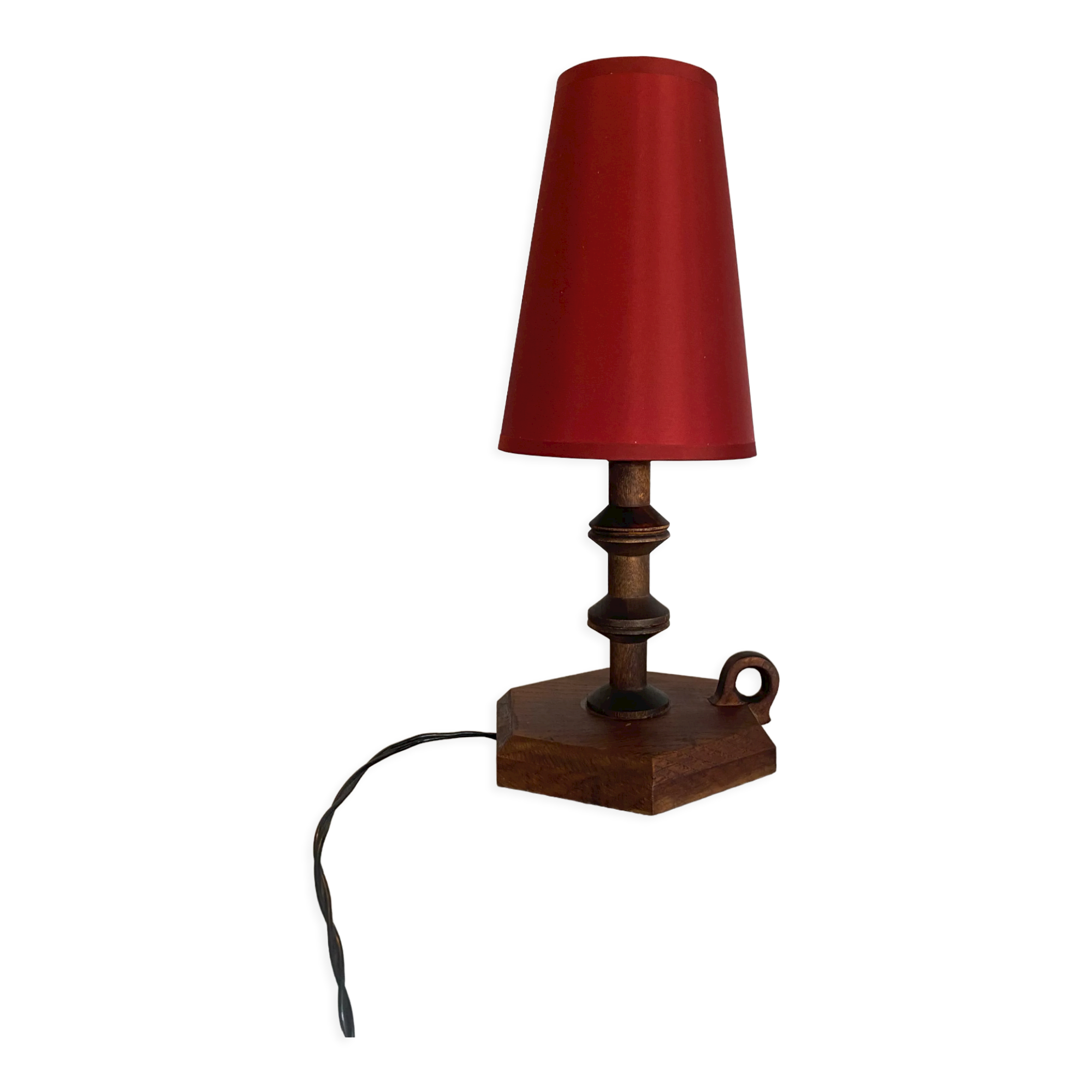 Wood lamp and lampshade, vintage switch