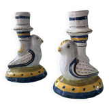 Pair of vintage ceramic bird candlesticks