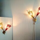 Pair of wall lamps metal perforated color, France 1950