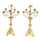 Paire de candélabres neogothique XIXe en bronze