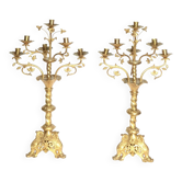 Paire de candélabres neogothique XIXe en bronze
