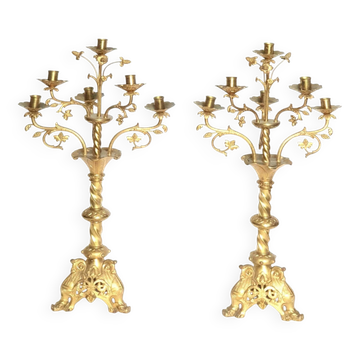 Paire de candélabres neogothique XIXe en bronze