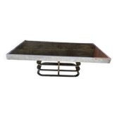 Table basse acier chrome et verre fume