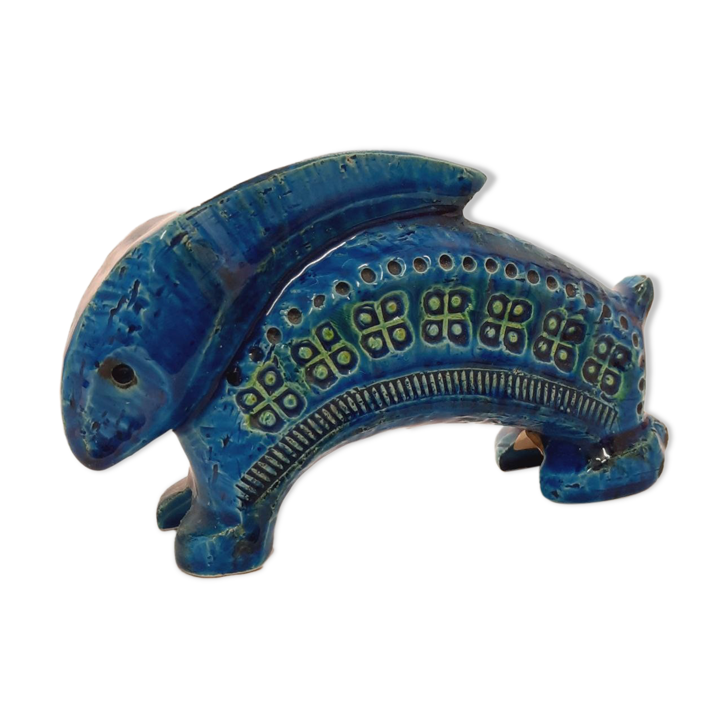 Rabbit statue, vintage, Aldo Londi for Bitossi, Rimini blue series
