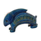 Rabbit statue, vintage, Aldo Londi for Bitossi, Rimini blue series