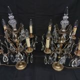 Pair of large electrified girandole candlesticks with crystal tassels