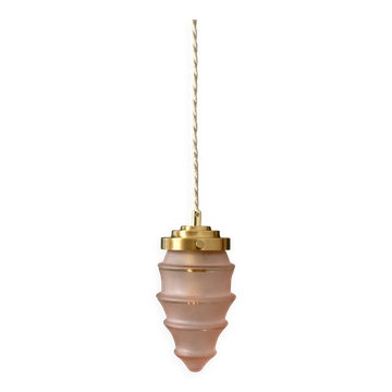 Suspension globe vintage en verre rose dépoli