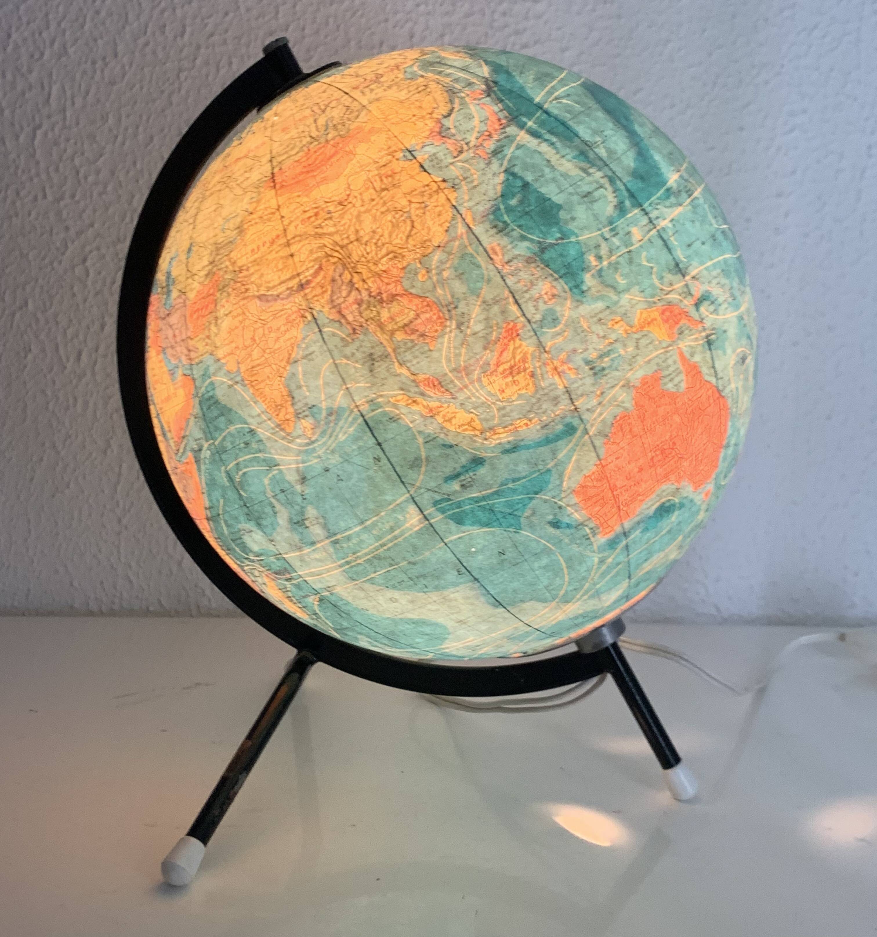 Vintage globe 1975 terrestrial tripod glass Taride world map - 28 cm