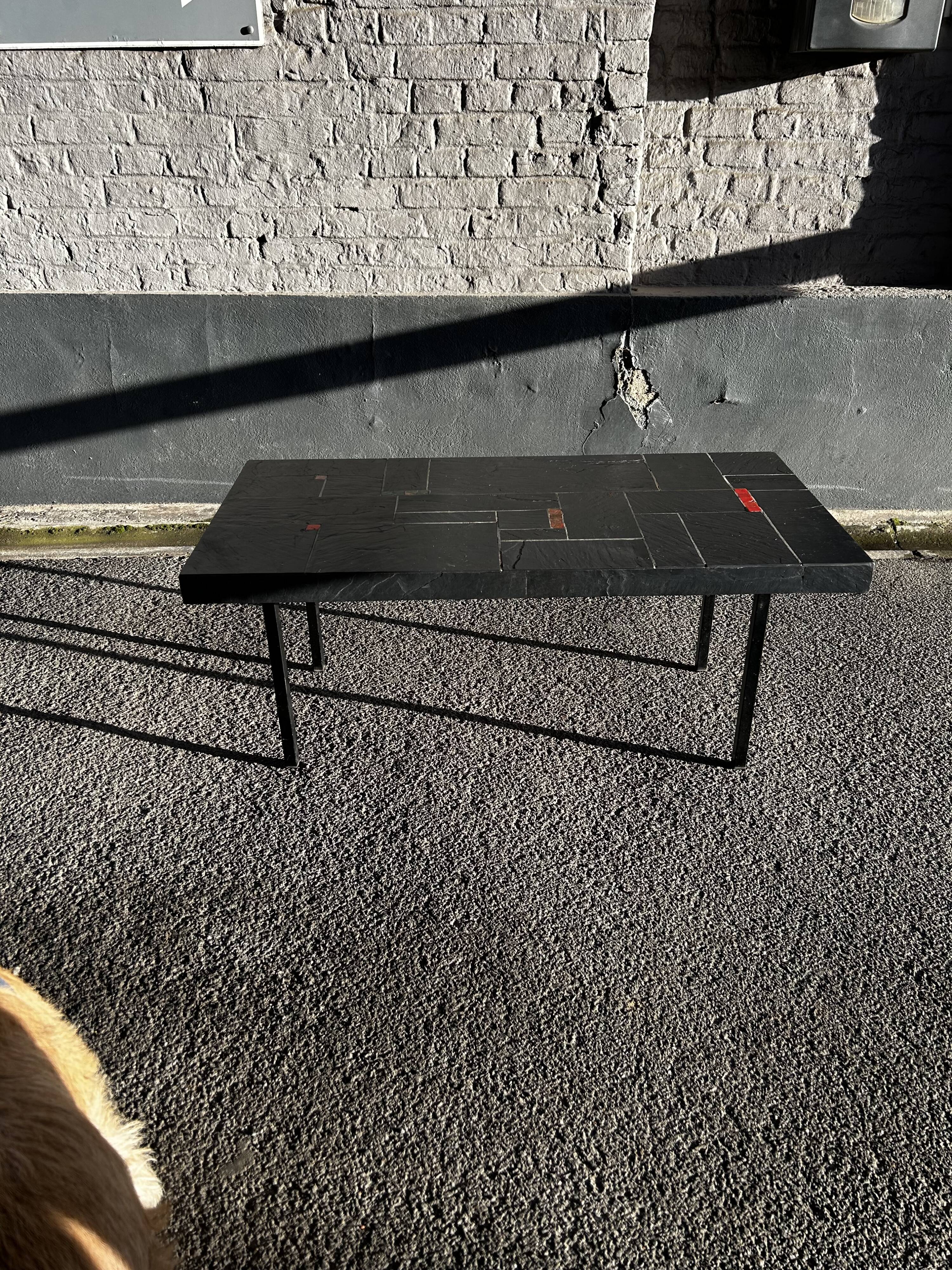 Vintage slate coffee table by Pierre Lèbe, 1960
