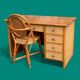 Vintage rattan and woven wicker desk 1970