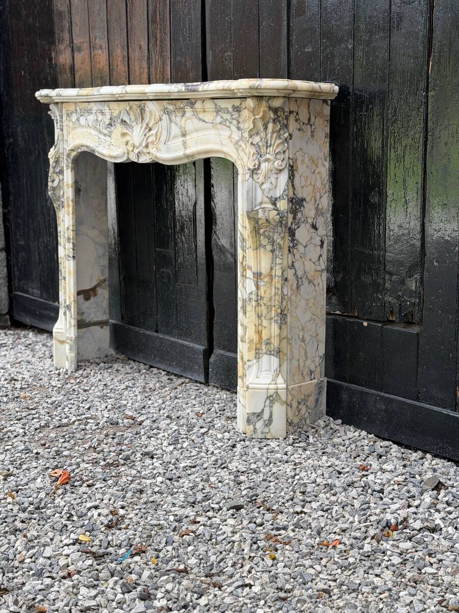 Louis XV style fireplace in purple breccia marble, circa 1880.