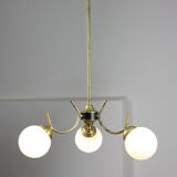Italian Mid-century Brass and Opaline Glass Chandelier