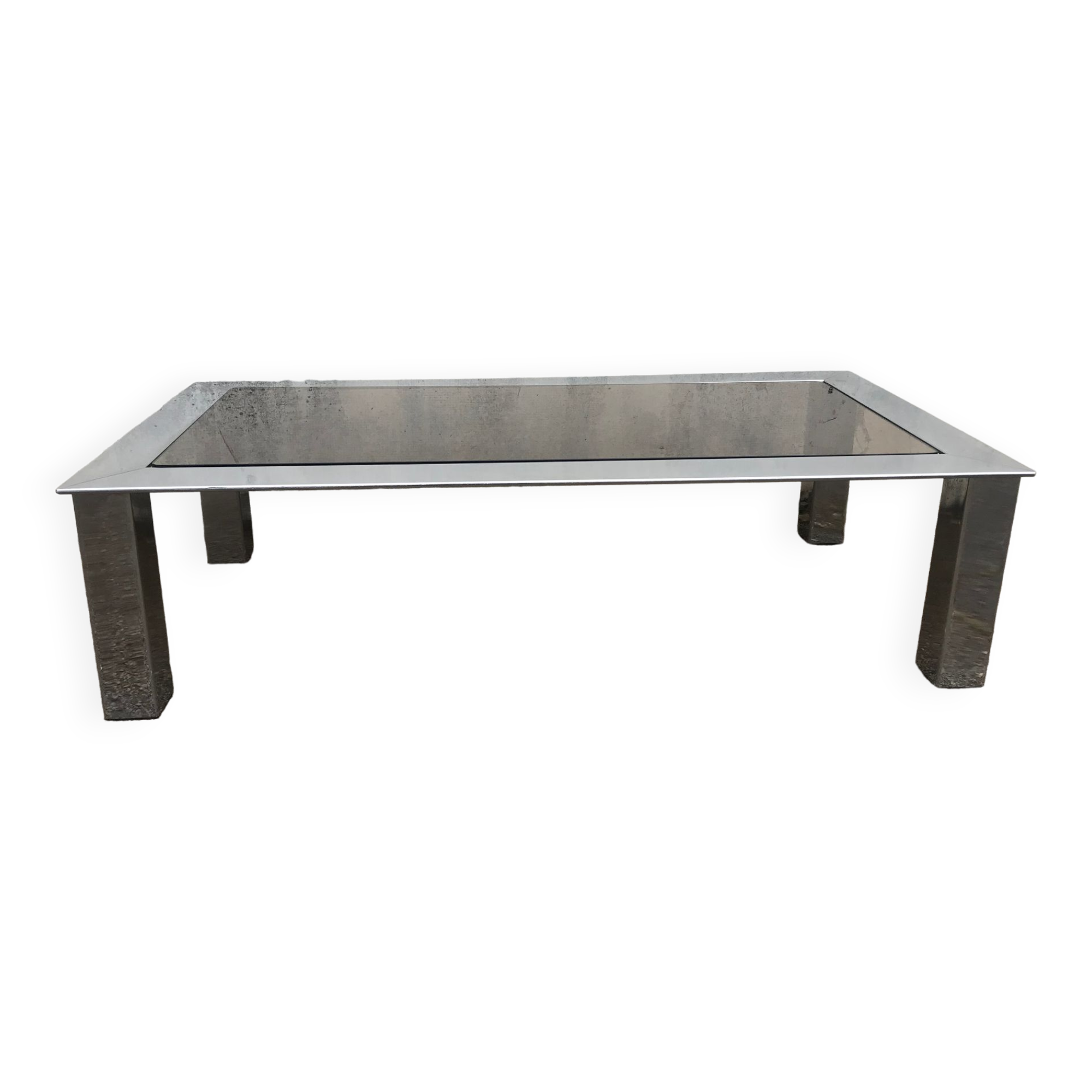Table basse vintage chrome verre circa 1970