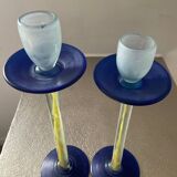Duo of vintage Kosta Boda candlesticks in glass paste