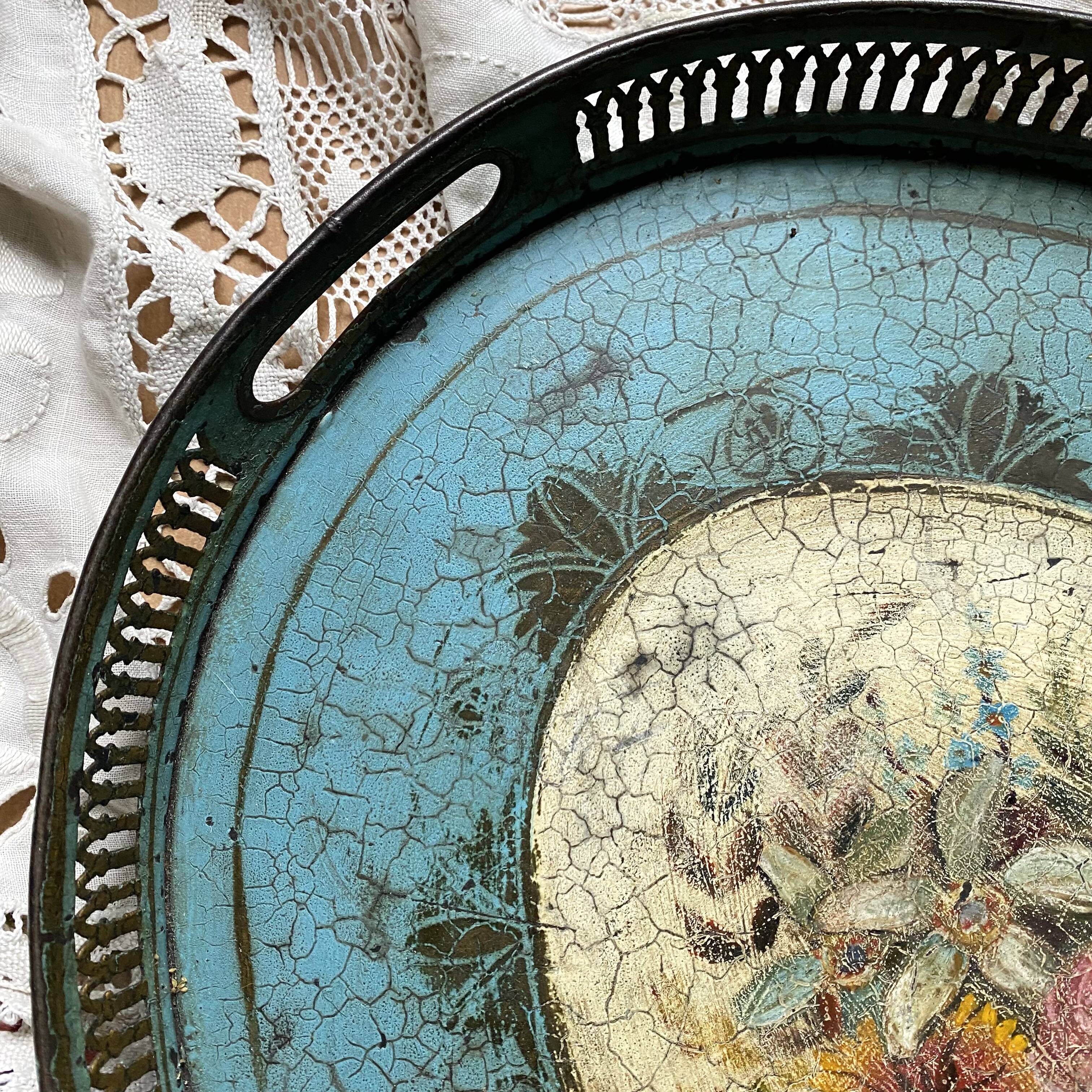 Large oval metal tray in the Napoleon III style, 1960s