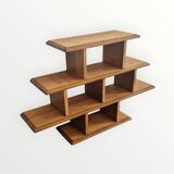 Low solid oak shelf, brutalist style, 60s