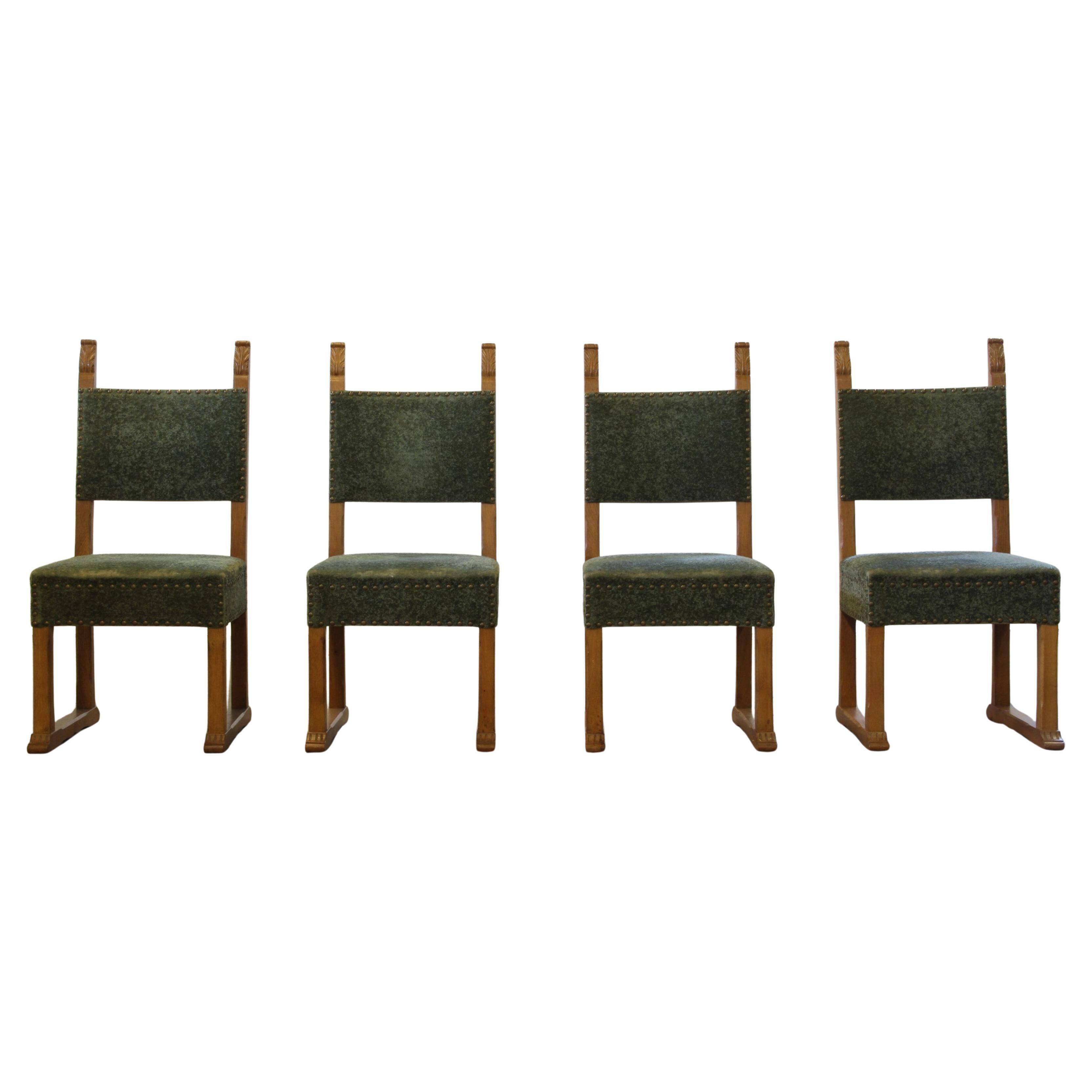 Vintage 1950s signature, solid oak dining throne chairs, Danish craftsmanship