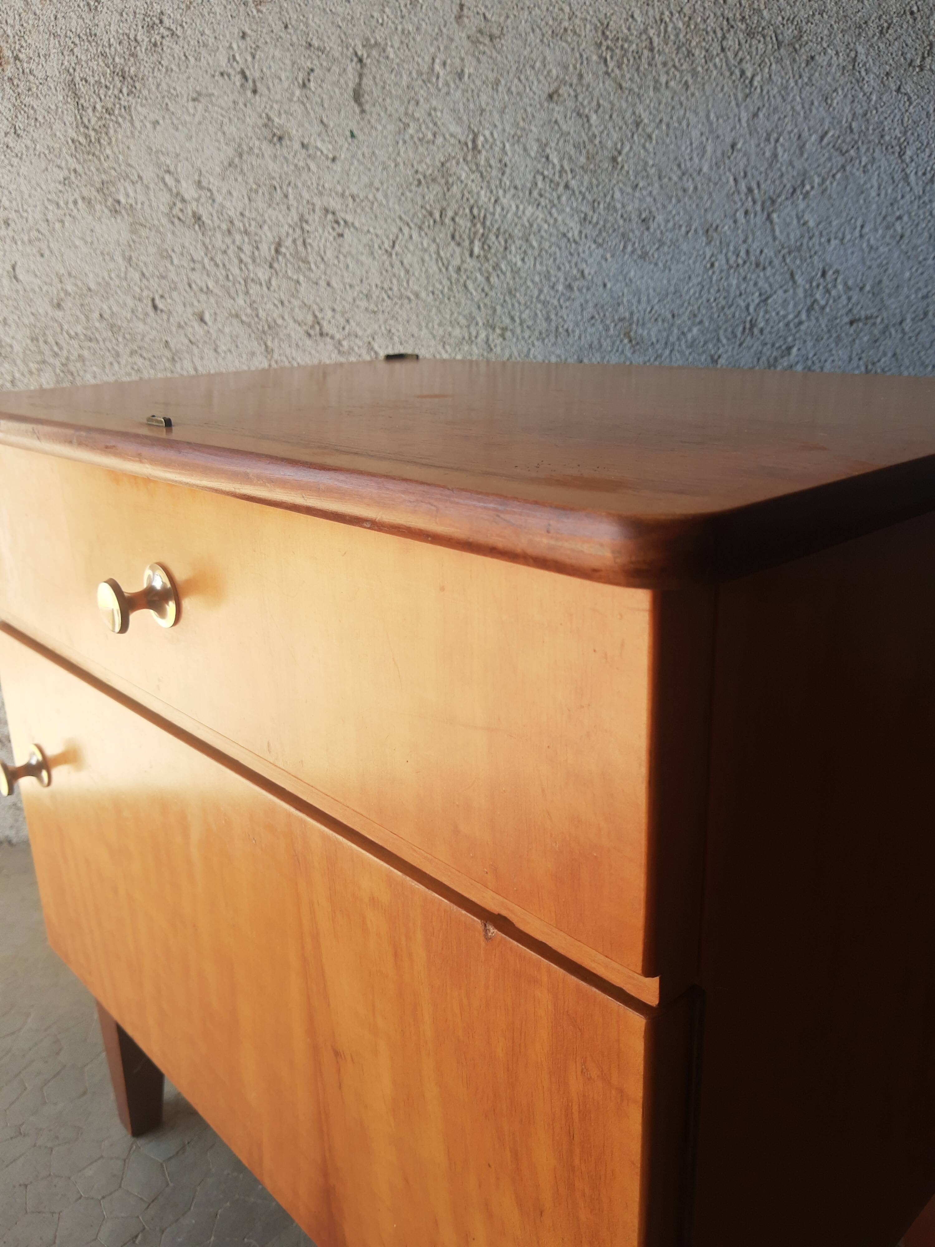 Vintage 70s light wood bedside table