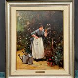 Tableau "Fille aux fleurs".