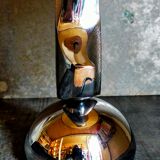 Modernist lamp chromed metal 70s, beige canvas lampshade