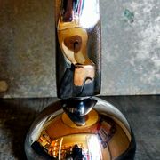 Modernist lamp chromed metal 70s, beige canvas lampshade