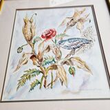 Aquarelle signée D.Desser oiseaux et fleurs