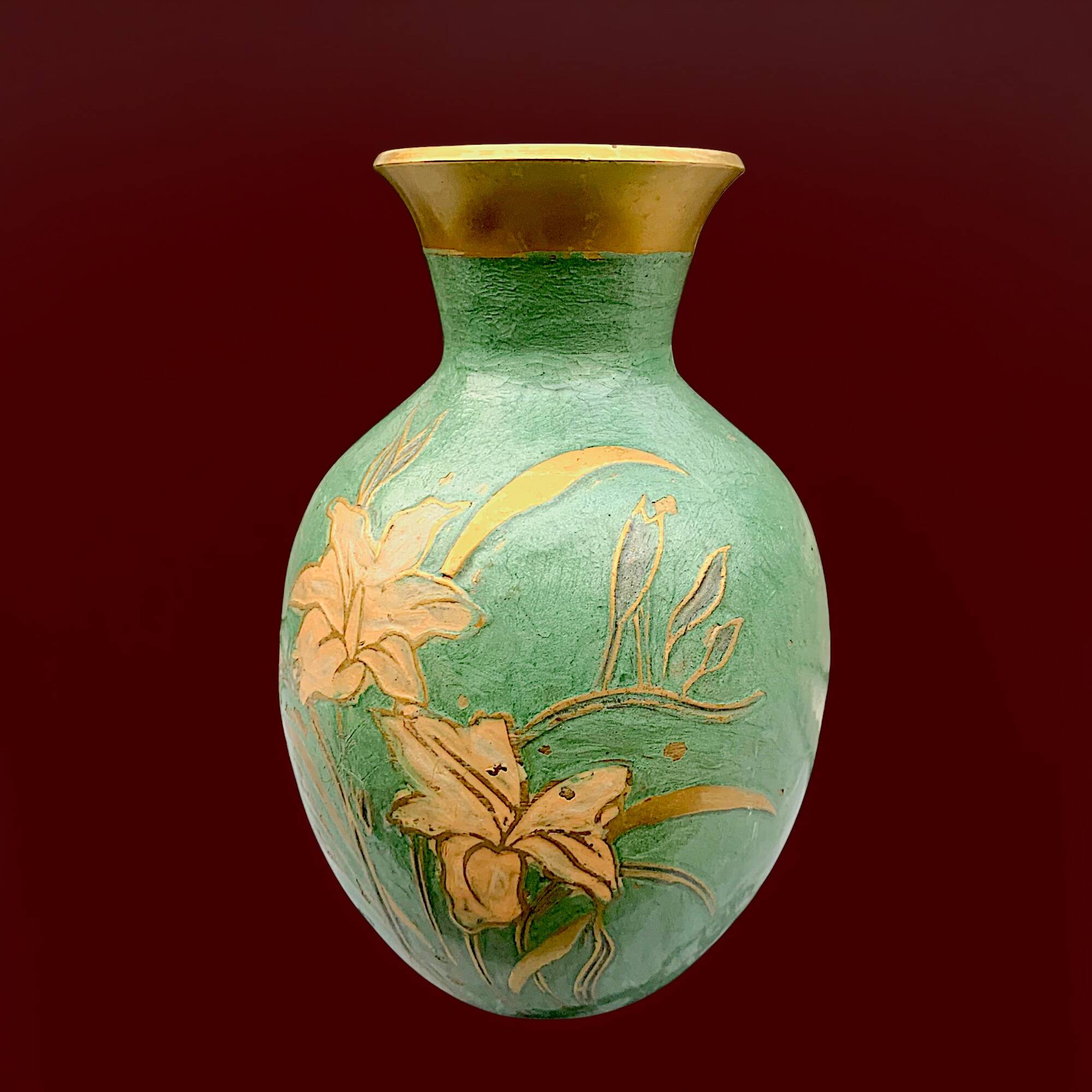 Vintage cloisonné enameled brass vase - 17 cm