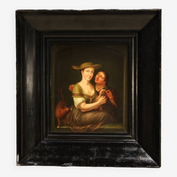 Peinture flamande ancienne sur panneau du 18ème siècle