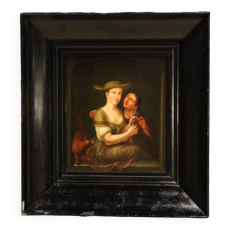 Antique Flemish Painting On Panel From 18th Century