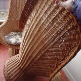 Rattan garden furniture set consisting of 3 armchairs and matching table