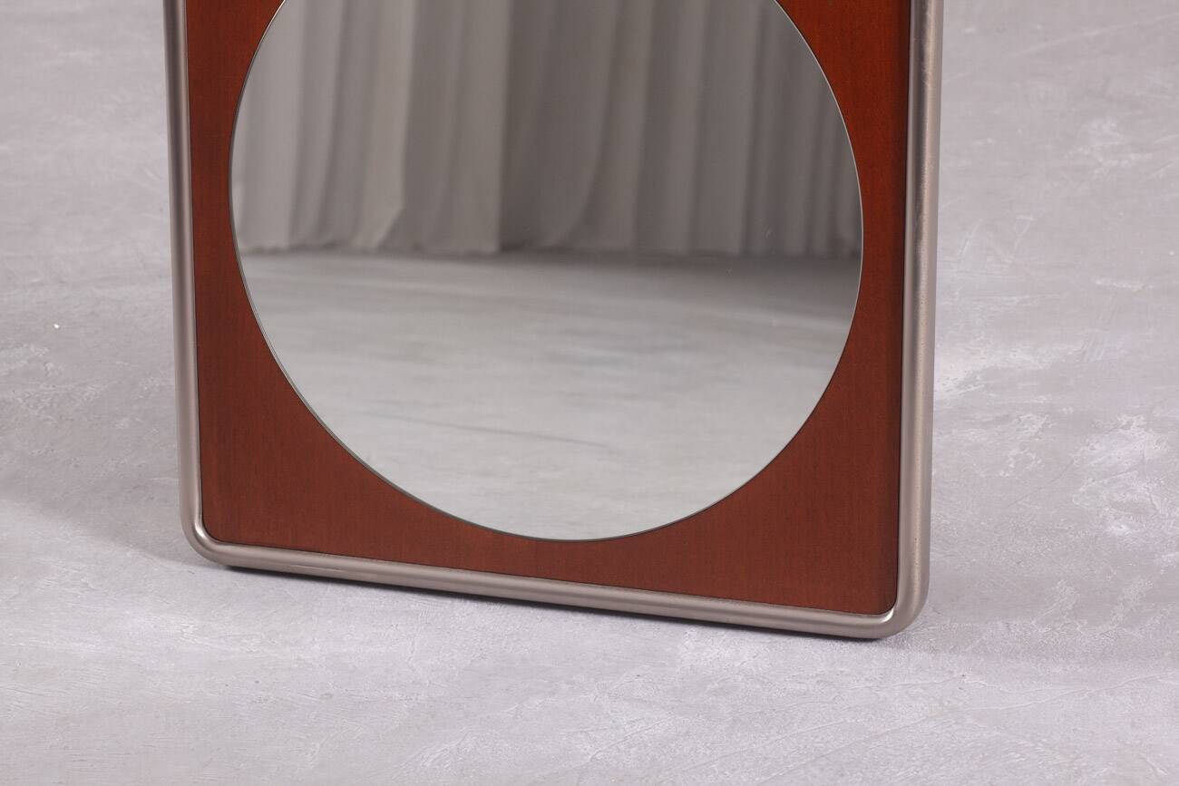 Vintage square metal and wood wall mirror, Germany 1970s