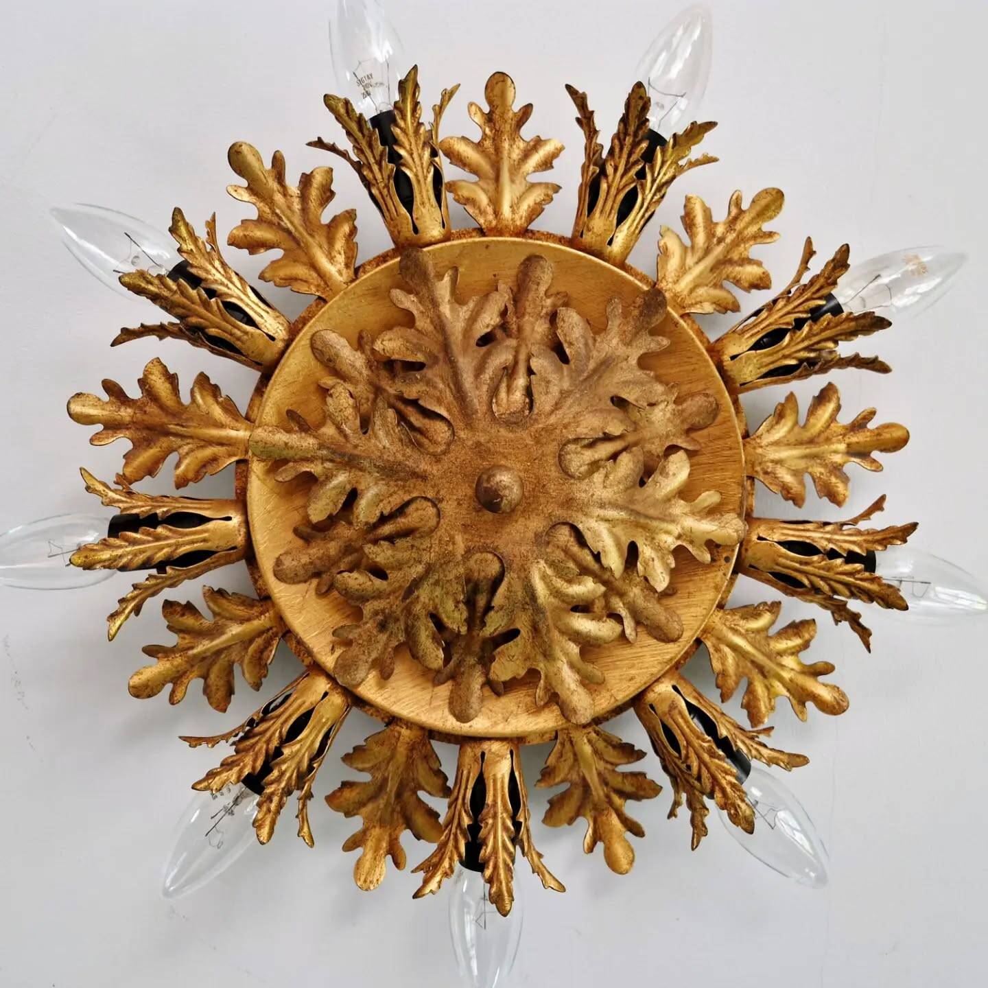 Floral ceiling light in gilded metal, Banci Firenze, Italy, 1970.