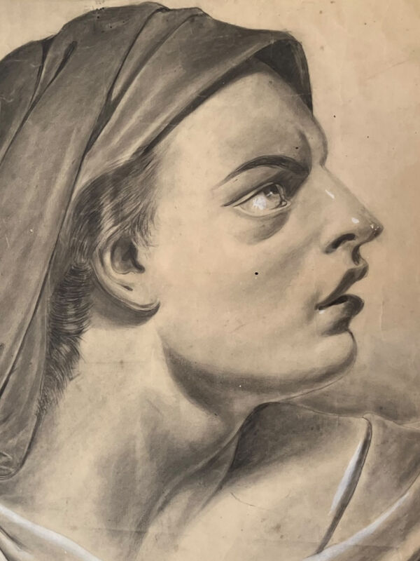 Profil de femme au drapé dessin xixeme signé julien