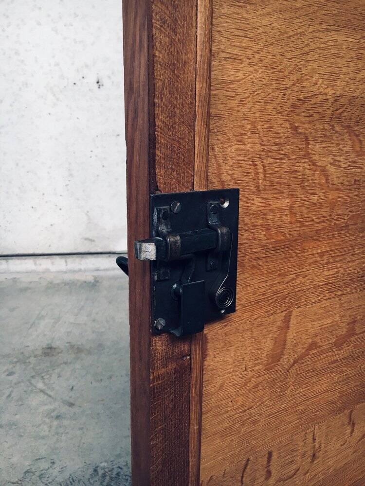 Brutalist Handcrafted Oak 2 Door Cabinet, Belgium, 1950s
