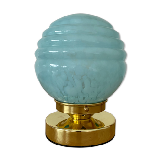 Table lamp globe vintage glass of Clichy blue