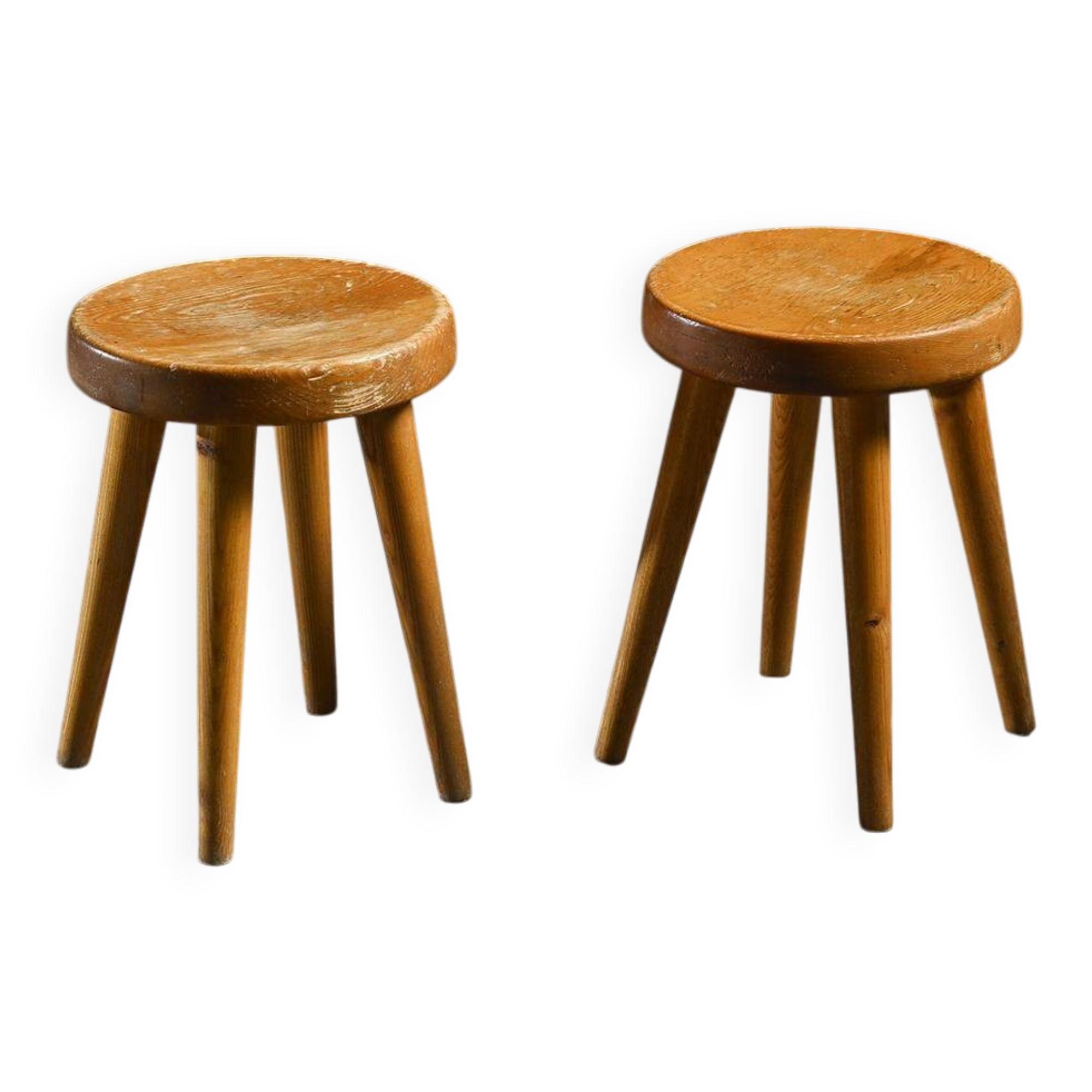 Pair of pine stools by René Martin, France, circa 1965