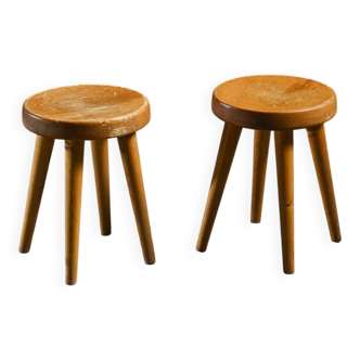 Pair of pine stools by René Martin, France, circa 1965