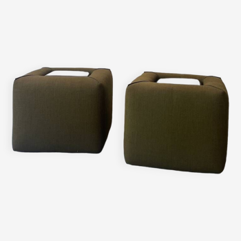 Pair of bedside tables in khaki fabric and Cinna plexiglass, Roset line 1970