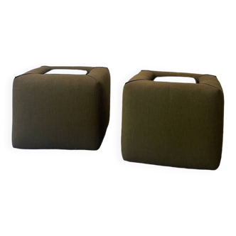 Pair of bedside tables in khaki fabric and Cinna plexiglass, Roset line 1970