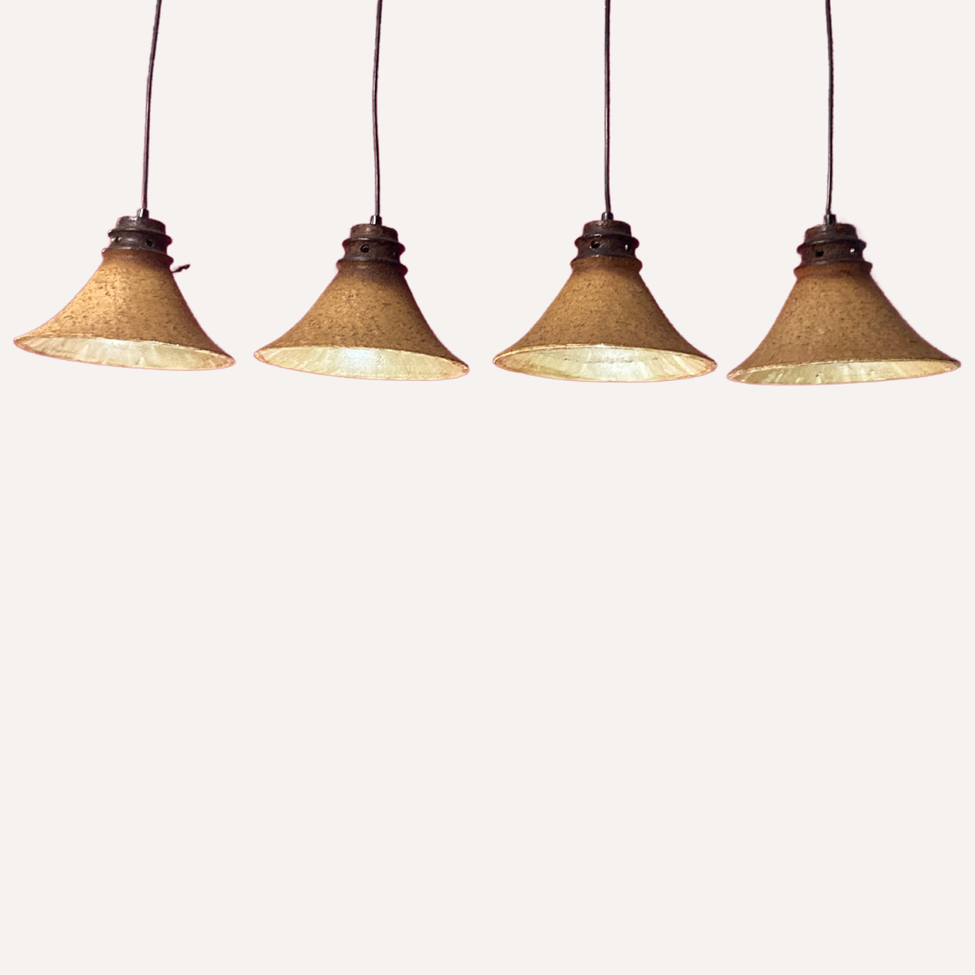Set of 4 "cork" hanging lamps, 1960s