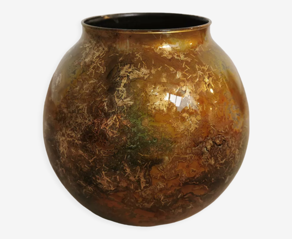 Vase boule doré laque line vintage