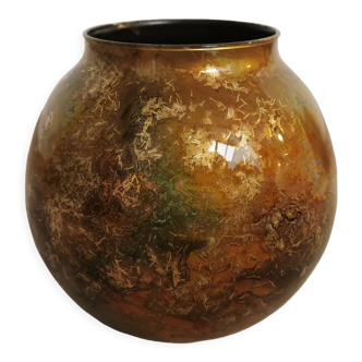 Vase boule doré laque line vintage