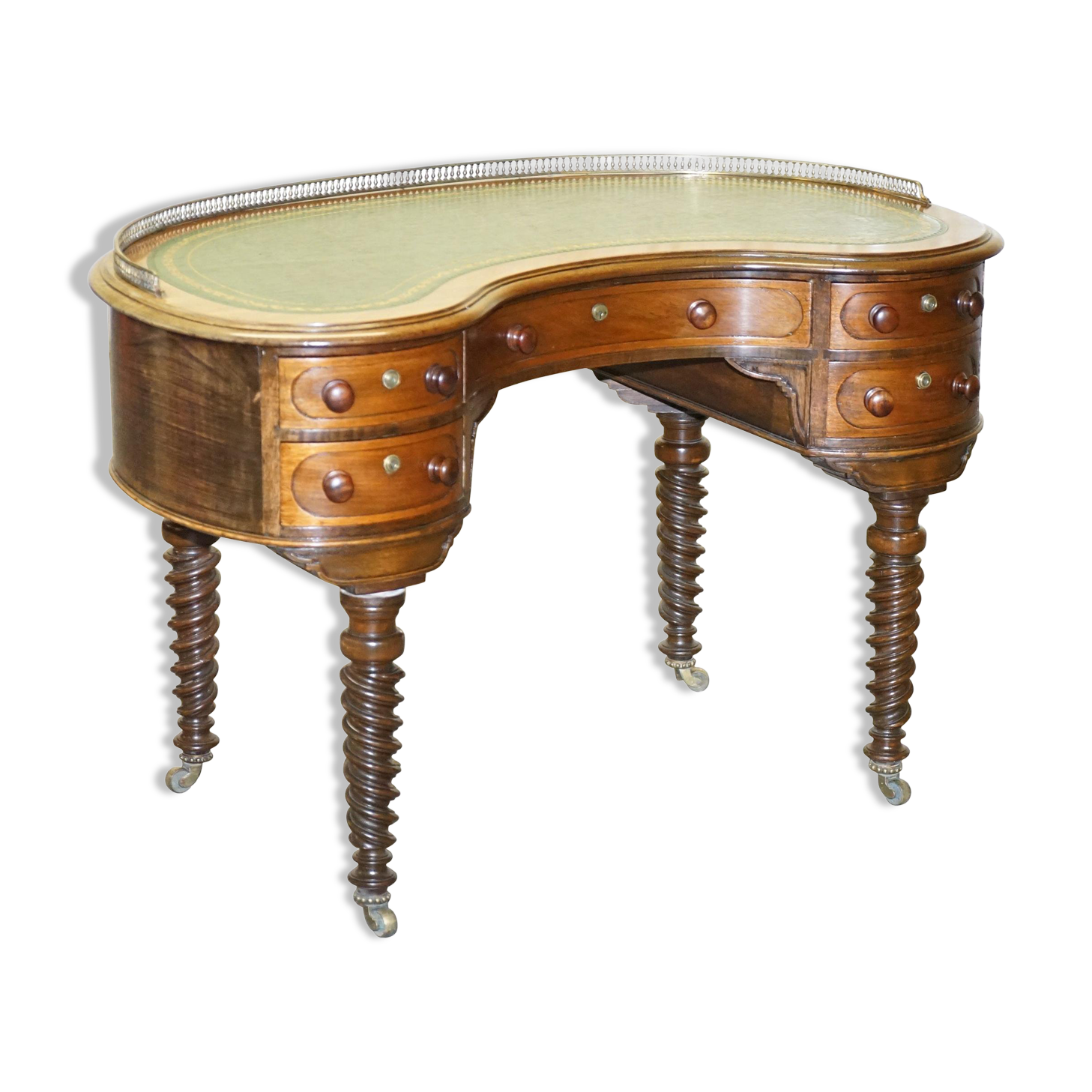 Bureau Kidney de Campagne Militaire Regency de Gillow's of Lancaster avec Galerie en Laiton
