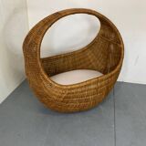 Lit bébé panier vintage en osier et bambou attribué à Gebroeders Jonkers pour Noordwolde, Pays-Bas, 1960
