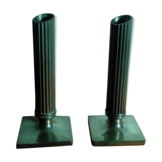 Pair of silver metal candlesticks by Guy Degrenne